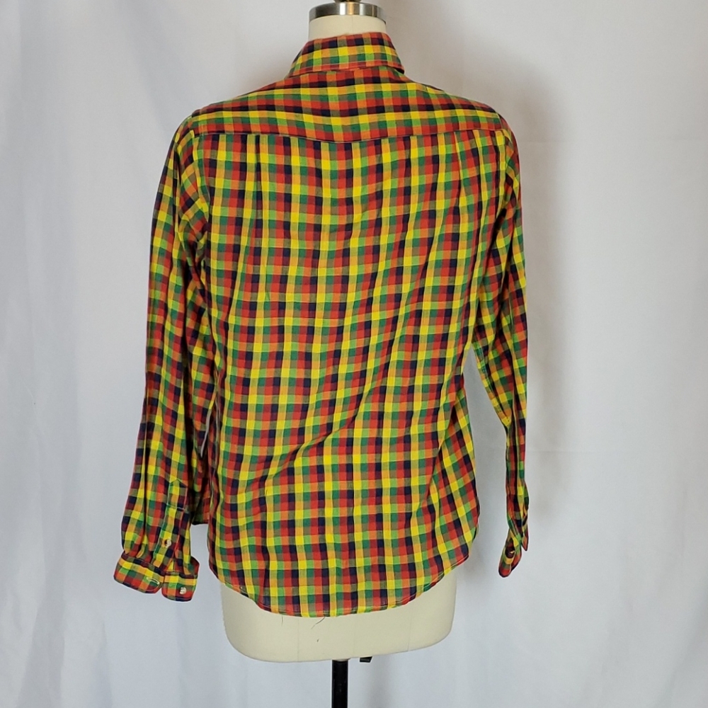 Vtg Nantucket, 14, bright colored plaid blouse - Picture 4 of 5